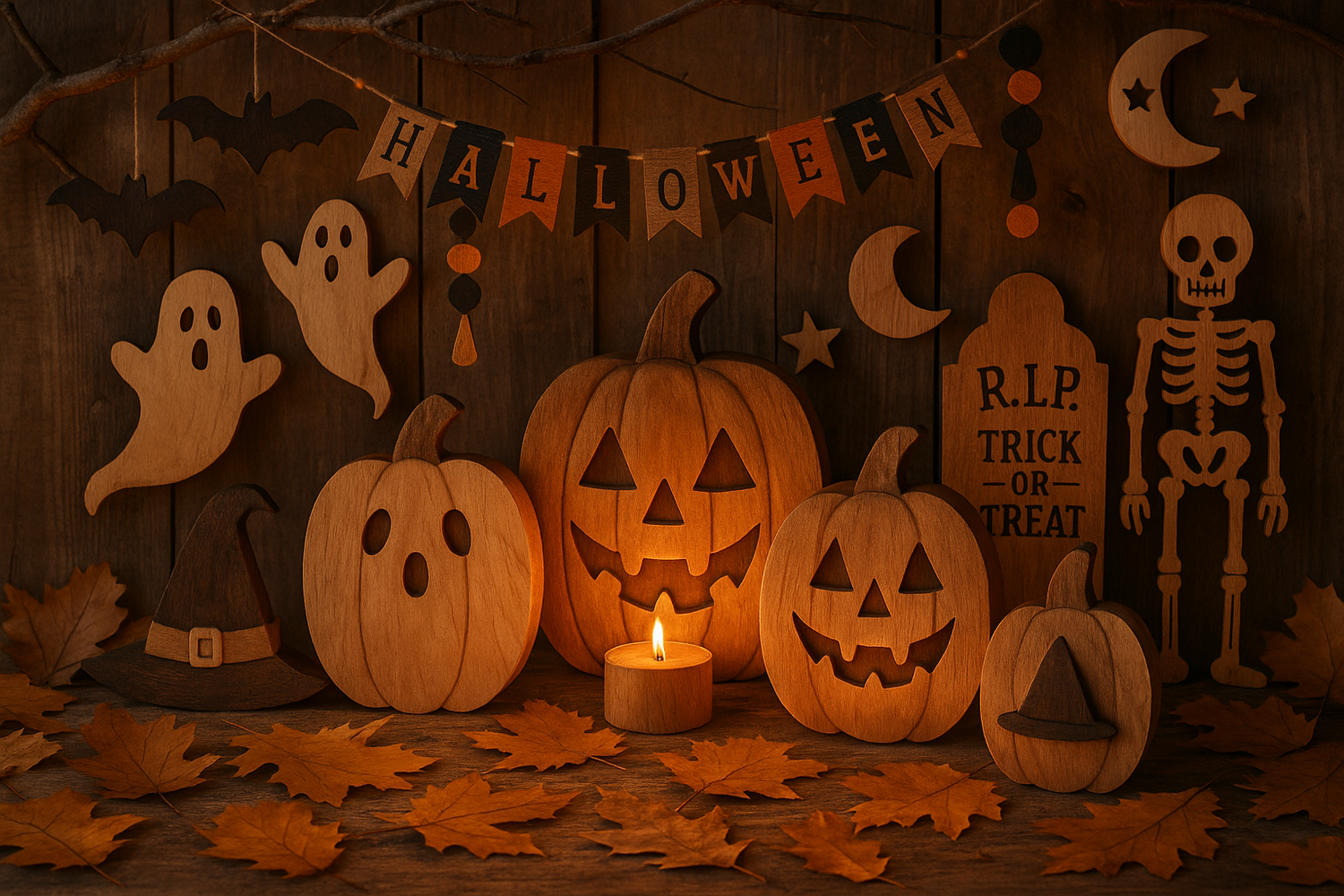 halloween avec des produits de décoration en bois